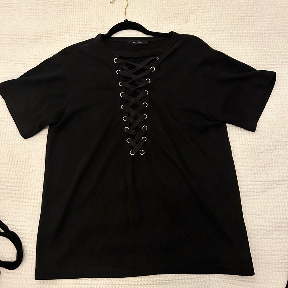 Women’s black lace up top